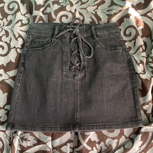 Garage grey denim lace up skirt